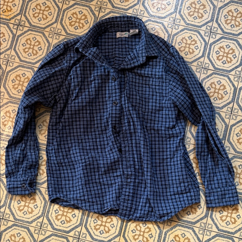 L.L. Bean Kids Blue Plaid Button Down Shirt soft flannel. Good used condition.